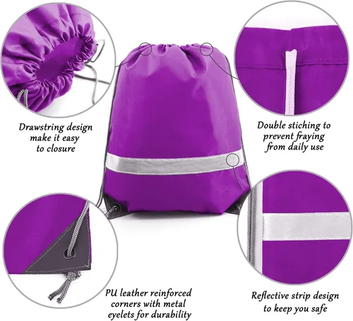 Vista 3 de BeeGreen Mochila con cordón a granel, bolsas de cuerda para viajes deportivos al gimnasio, saco de cincha DIY para mujeres y hombres, Púrpura
