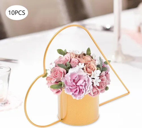 Vista 4 de 10 piezas de jarrones de flores en forma de corazón, mesa de mesa para bodas, centros de mesa, decoración de fondo
