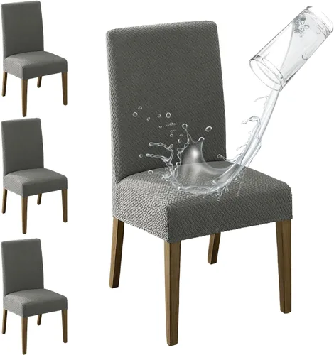 Vista 48 de MOSAYT Juego de 2 fundas para sillas de comedor 100% impermeables, súper ajuste elástico jacquard Parson, fundas extraíbles y lavables para sillas