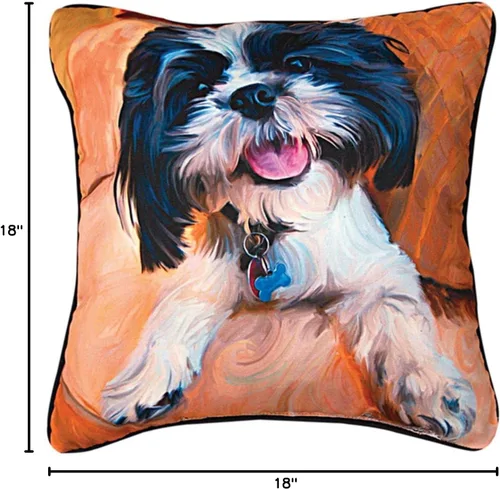 Vista 2 de Almohada cuadrada decorativa manual de Shih Tzu con patas de bebé y bigotes, 18 pulgadas