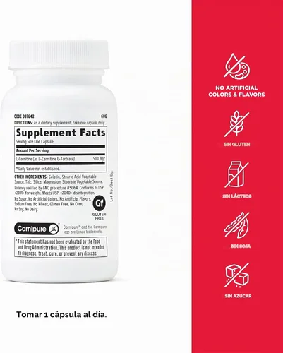 Vista 5 de GNC Suplemento de L-carnitina de 500 mg, 60 cápsulas, suministro para 60