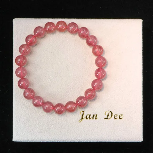 Vista 6 de JanDee - Pulsera de cristal elástico de cuarzo de fresa semipreciosa natural