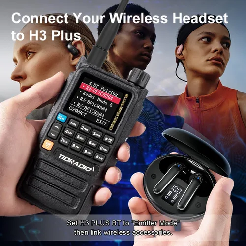Vista 2 de TIDRADIO TD-H3 Plus - Radio de mano con auriculares, Bluetooth conectable, actualización web, programación inalámbrica APP PC, Walkie Talkies