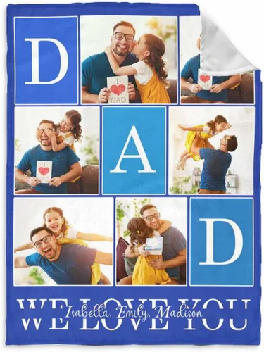 Vista 44 de InterestPrint Manta personalizada para papá de parte de hija e hijo, manta de cama personalizada con el texto "Best Dad Ever" con Love You Daddy, 7
