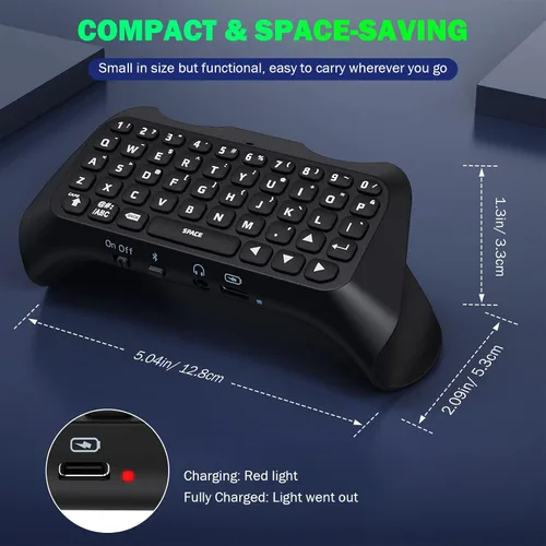 Vista 5 de MoKo Keyboard for PS5 Controller with Green Backlight, Bluetooth Wireless Mini Keypad Chatpad for PlayStation 5, Built-in Speaker & 3.5mm Audio Jack