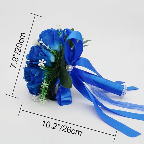 Vista 2 de Ramos de novia para novia y dama de honor, flor azul artificial para boda