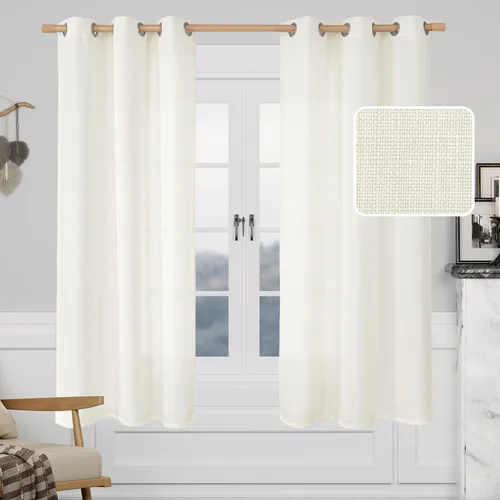Vista 34 de LAMIT Cortinas de Lino Blancas Semitransparentes para Dormitorio, Paneles Filtrantes de Luz, Cortinas de Lino con Ojales de Protección de Privacidad