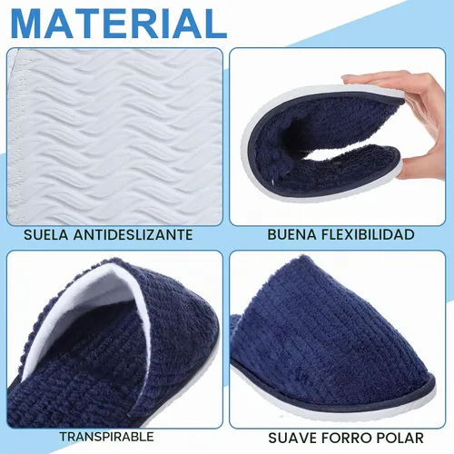Vista 4 de Panitay 20 pares de pantuflas de spa reutilizables para invitados, lavables con triple capa de forro polar coral para el hogar, interiores, hoteles