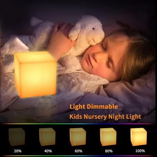 Vista 4 de Luz LED en cubo, luz nocturna inalámbrica de 4 pulgadas para niños, lámpara de estado de ánimo recargable con 16 colores cambiantes, cubo cósmico