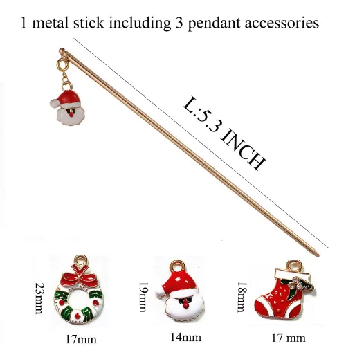 Vista 2 de Palillos de pelo para moños de Navidad de metal para niña, pasador de pelo japonés para accesorios de cabello largo