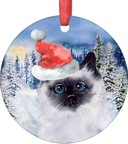 Vista 12 de Adorno de Navidad 2021 Perro Coton De Tulear Santa Porcelana Adorno de Navidad Coton De Tulear Cachorro Mascota Adornos de Árbol de Navidad Redondo