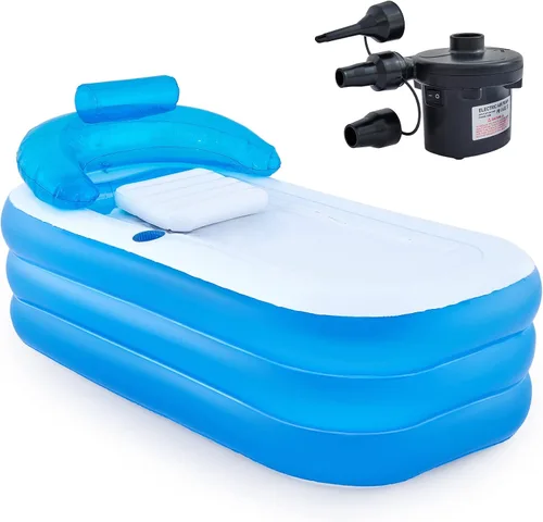 Vista 10 de Tina portátil CO-Z plegable e inflable, de PVC, con bomba de aire eléctrica Azul