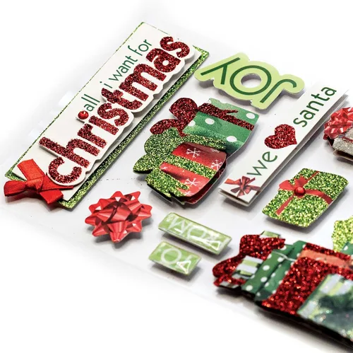 Vista 3 de Paper House Productions Die-Cut Dimensional & Glitter Accent Scrapbook Sticker Sheet - Christmas Presents, 3-Pack