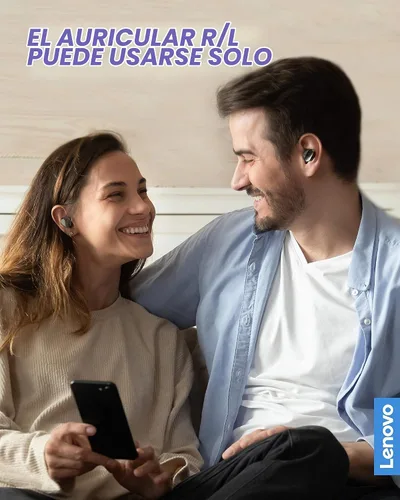 Vista 7 de Lenovo Auriculares inalámbricos Bluetooth 5.0 IPX5 impermeables con carga rápida USB-C y micrófono integrado para trabajo/viajes/gimnasio (negro)