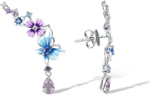 Vista 3 de Santuzza Pendientes de plata de ley 925 con flores esmaltadas y gemas