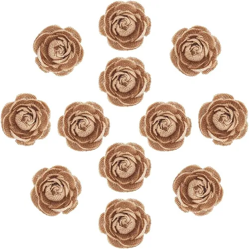 Vista 9 de DECORA 12 rosas de encaje de arpillera hechas a mano con perla para decoración de bodas y manualidades