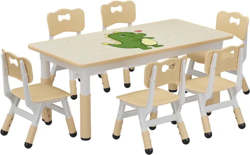 Vista 10 de Juego de mesa y 4 sillas para niños, mesa y sillas ajustables en altura para niños de 2 a 10 años, escritorio con graffiti, patas antideslizantes