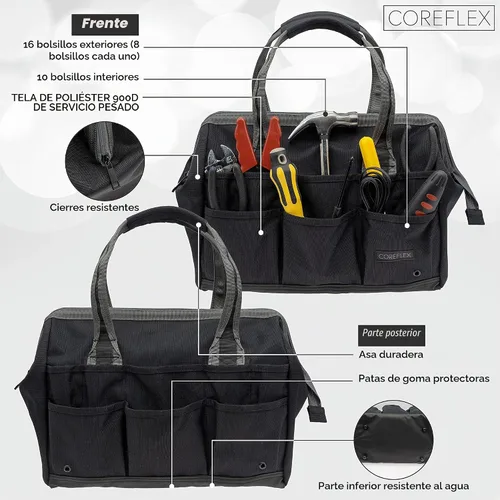 Vista 2 de Coreflex Bolsa de herramientas de 14 pulgadas de boca ancha, bolsa de equipo, de múltiples propósitos - para plomeros, electricistas, manitas