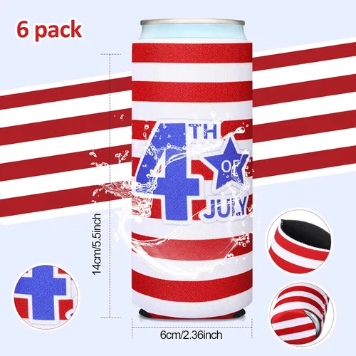 Vista 4 de BBTO Paquete de 6 fundas delgadas de neopreno para latas de bandera