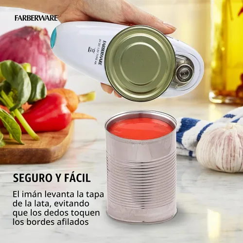 Vista 3 de Farberware Abrelatas automático compacto con pilas, manos libres, para cualquier tamaño de lata, con imán para quitar de forma segura la tapa