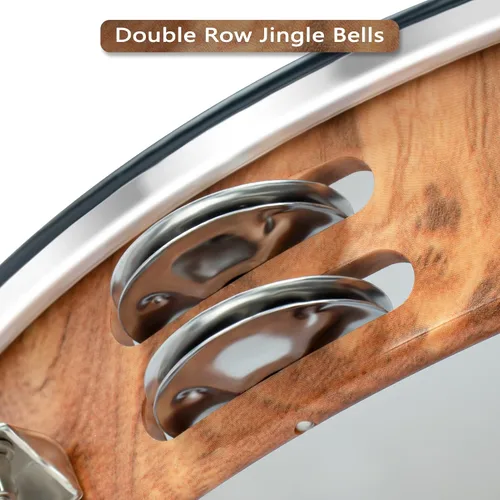 Vista 5 de MUSCELL Pandereta para adultos, pandereta de plástico de mano con tambor de doble fila de cascabeles metálicos, instrumento musical - 8 pulgadas