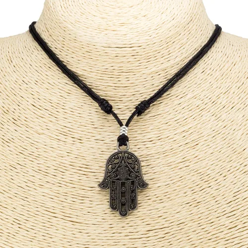 Vista 2 de BlueRica Colgante Hamsa de metal en collar de cordón ajustable