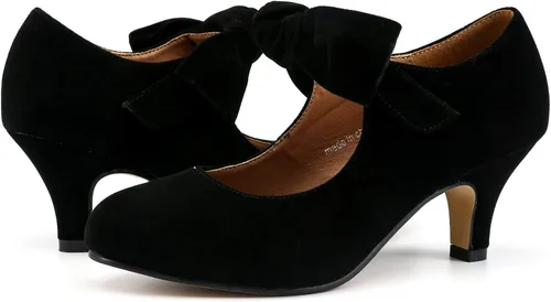 Vista 4 de LIURUIJIA Zapatos de tacón Mary Jane para mujer, con puntera redonda, tacón bajo, correa de tobillo, vestido de boda, fiesta de noche