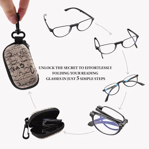 Vista 5 de Gafas de Lectura Plegables para Mujeres y Hombres Portátiles con Filtro de Luz Azul Anteojos de Lectura Compactos con Estuche con Cremallera
