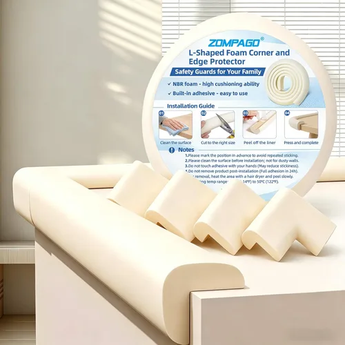 Vista 10 de ZOMPAGO Rollo protector de bordes de bebé (6.56 pies) y 8 protectores de esquina, protectores de esquina de espuma blanca para muebles, esquinas