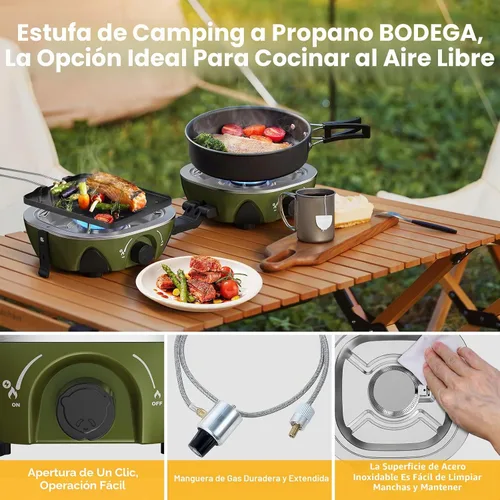 Vista 8 de BODEGA Estufa de Campamento de 2 Quemadores, Estufa de Campamento de Propano Plegable de 20000 BTU con Quemadores Ajustables, Estufas de Gas Dobles