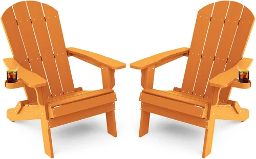 Vista 31 de YEFU Silla Adirondack, silla Adirondack de plástico de gran tamaño, sillas plegables para exteriores con soporte para tazas, silla de césped