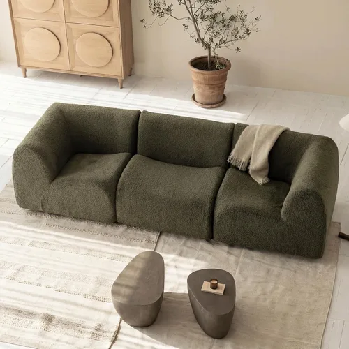 Vista 28 de Sofá individual modular curvado, sofá sherpa de espuma de 33 pulgadas, cómodos sofás de peluche para espacios pequeños, sofás modulares modernos