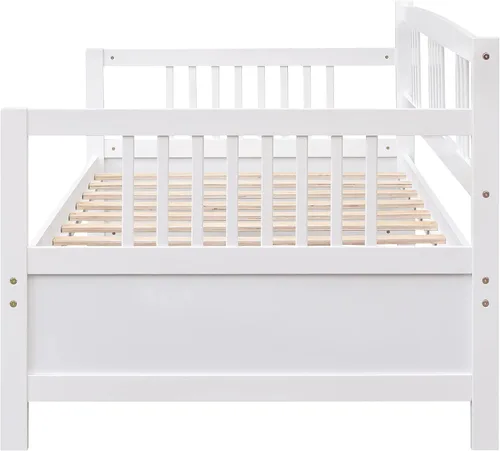 Vista 5 de Merax Sofá cama moderno de madera maciza, sofá cama multifuncional, marco de cama de tamaño individual, blanco 2-Blanco