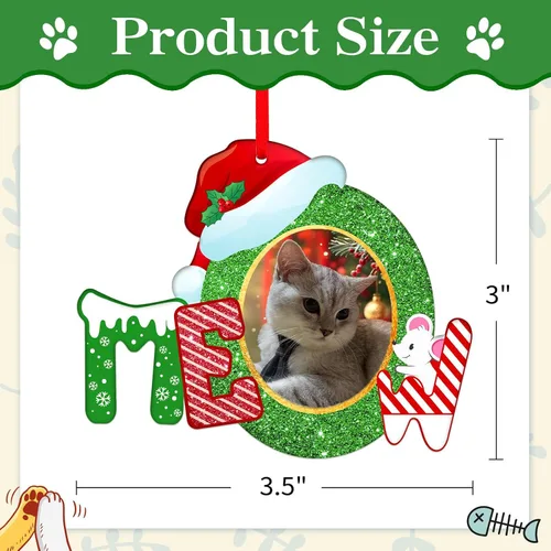 Vista 7 de Whatsign Adornos de marco de fotos de gatos, decoración de recuerdo colgante de Navidad para árbol de Navidad, adornos personalizados para gatos