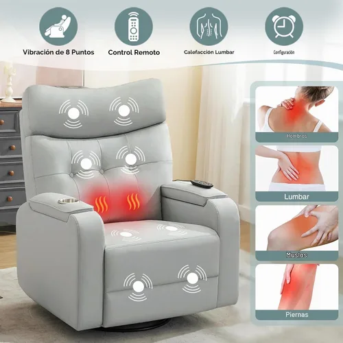 Vista 6 de Rocker - Silla reclinable para cuarto de bebé, mecedora giratoria con calor y masaje, para sala de estar, color gris Gris cuero