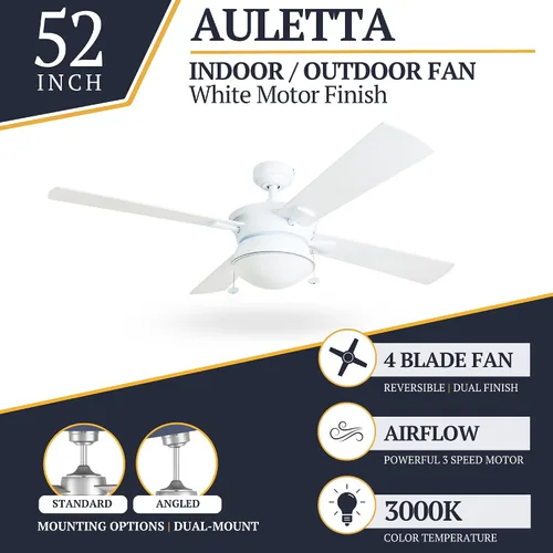 Vista 3 de Prominence Home Auletta - Ventilador de techo contemporáneo para interiores y exteriores de 52 pulgadas con luz, cadena de tracción, opciones