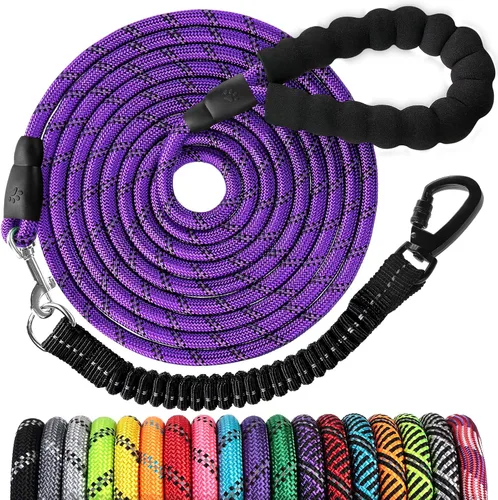 Vista 8 de Correa de perro de cuerda de 3 pies: correa resistente con gancho giratorio bloqueable, hilos reflectantes, bungee y asa acolchada - Correa