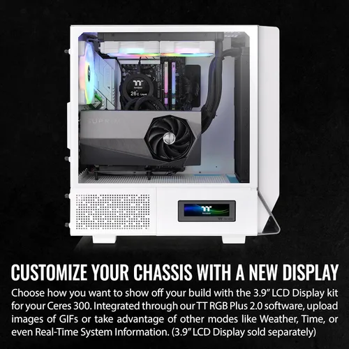 Vista 5 de Thermaltake Ceres 300 Snow Edition - Carcasa para computadora E-ATX de torre media con panel lateral de vidrio templado; 2 ventiladores CT140 ARGB