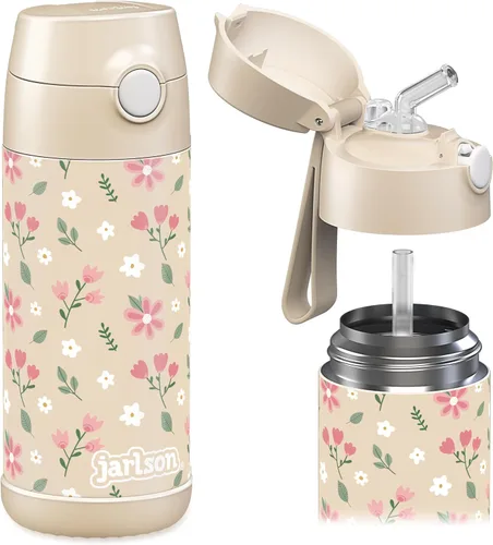 Vista 35 de Jarlson® CHARLI - Botella de agua para niños [12 onzas], botella térmica de acero inoxidable con pajilla, botella de agua aislada a prueba