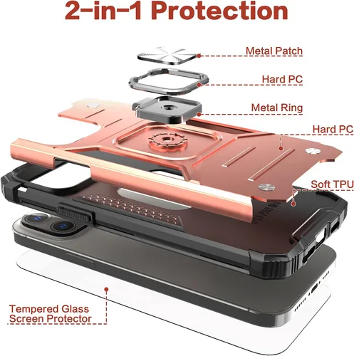 Vista 6 de Funda delgada para iPhone 13 Pro Max con protector de pantalla, absorción de golpes, resistente a prueba de caídas, con soporte, funda protectora