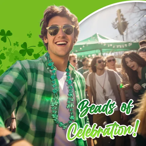 Vista 4 de Windy City Novelties 33" 12mm Shamrock Bead Necklaces for St Patricks Day & Mardi Gras