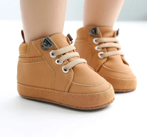 Vista 2 de Babelvit Zapatillas de lona con suela suave para bebé y niña, con cordones y cordones para bebé, botas unisex jasta el tobillo recién nacidos