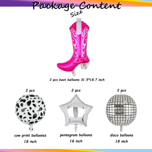 Vista 2 de Decoraciones de fiesta de vaquera occidental, Let's Go Girls Disco Cowgirl Last Rodeo Bachelorette Theme Cow Balloon Cowgirl Boot Globos