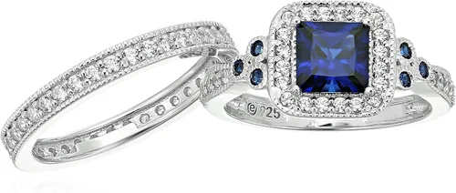 Vista 18 de Amazon Essentials Anillo antiguo de plata de ley chapada en platino o oro con circonita cúbica de elementos infinitos de corte Asscher