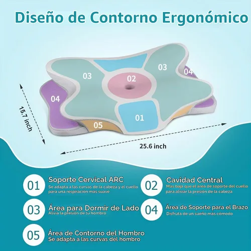 Vista 4 de Almohada cervical para el cuello para aliviar el dolor, almohada ergonómica para dormir de lado para apoyar el cuello, almohadas refrescantes de Gris