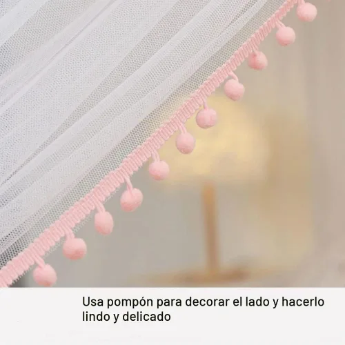 Vista 4 de Akiky Mosquitera para niñas con castillo de princesa pompón para interiores y exteriores, red para cama para niños, no incluye postes de cama Rosa