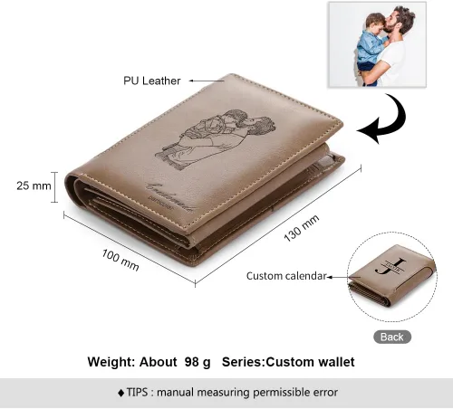 Vista 3 de Gemszoo Cartera personalizada con nombre de foto inicial para hombres, cartera con imagen personalizada, regalo para marido, novio, padre, Trifold