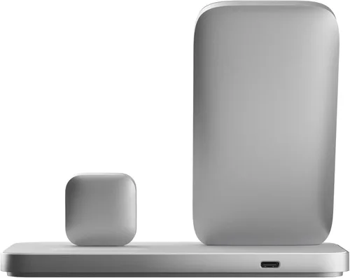 Vista 3 de NOMAD Stand One Max Silver, estación de carga de Apple, soporte de carga MagSafe Qi2 de 25 W para iPhone, Apple Watch y AirPods, estación de carga