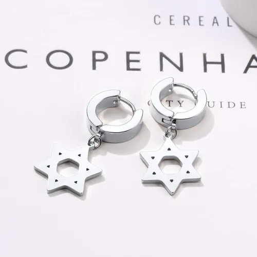 Vista 4 de Star of David Earrings for Men Women, Punk Jewelry, BlackGold Plated Stainless Steel, Hypoallergenic for Sensitive Ears, Come Gift Box