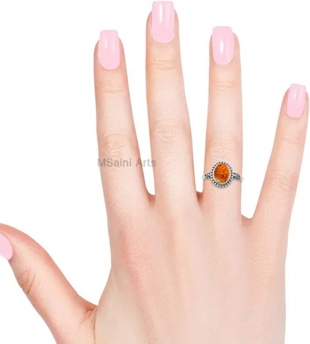 Vista 2 de Anillo de plata de ley 925 para mujer, anillo único de gema ovalada hecho a mano